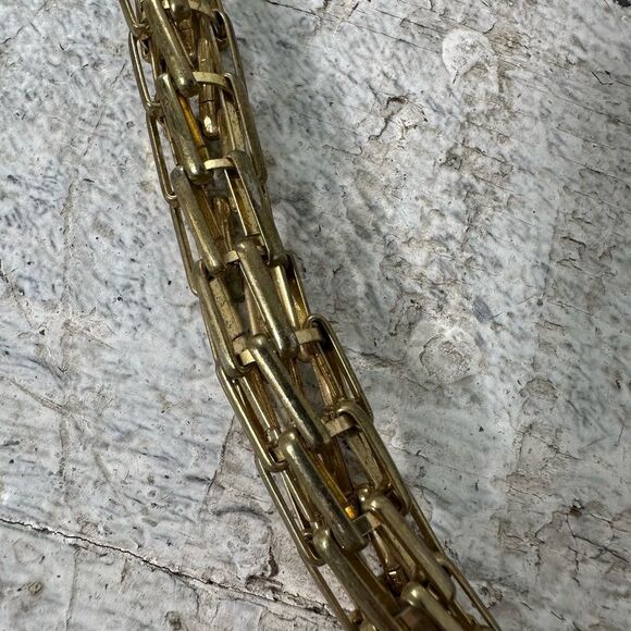 Vintage Antique Look Gold Tone Chunky Accordion Link Chain Necklace - Picture 2 of 8